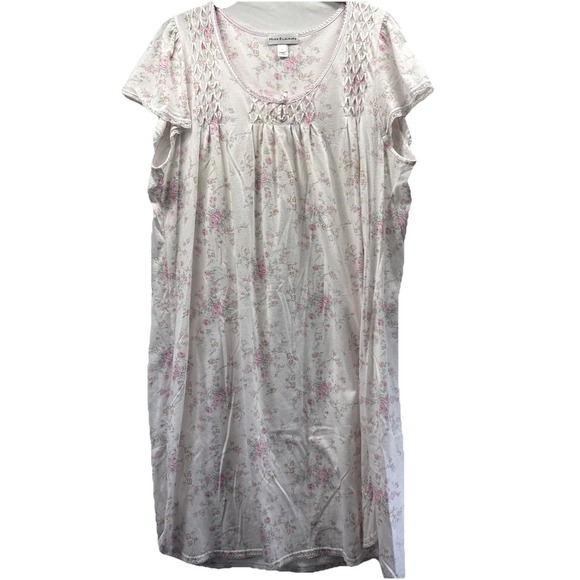 Miss Elaine Other - Miss Elaine Women's Nightgown Size Large Pink White Floral Cap Sleeves Pullover